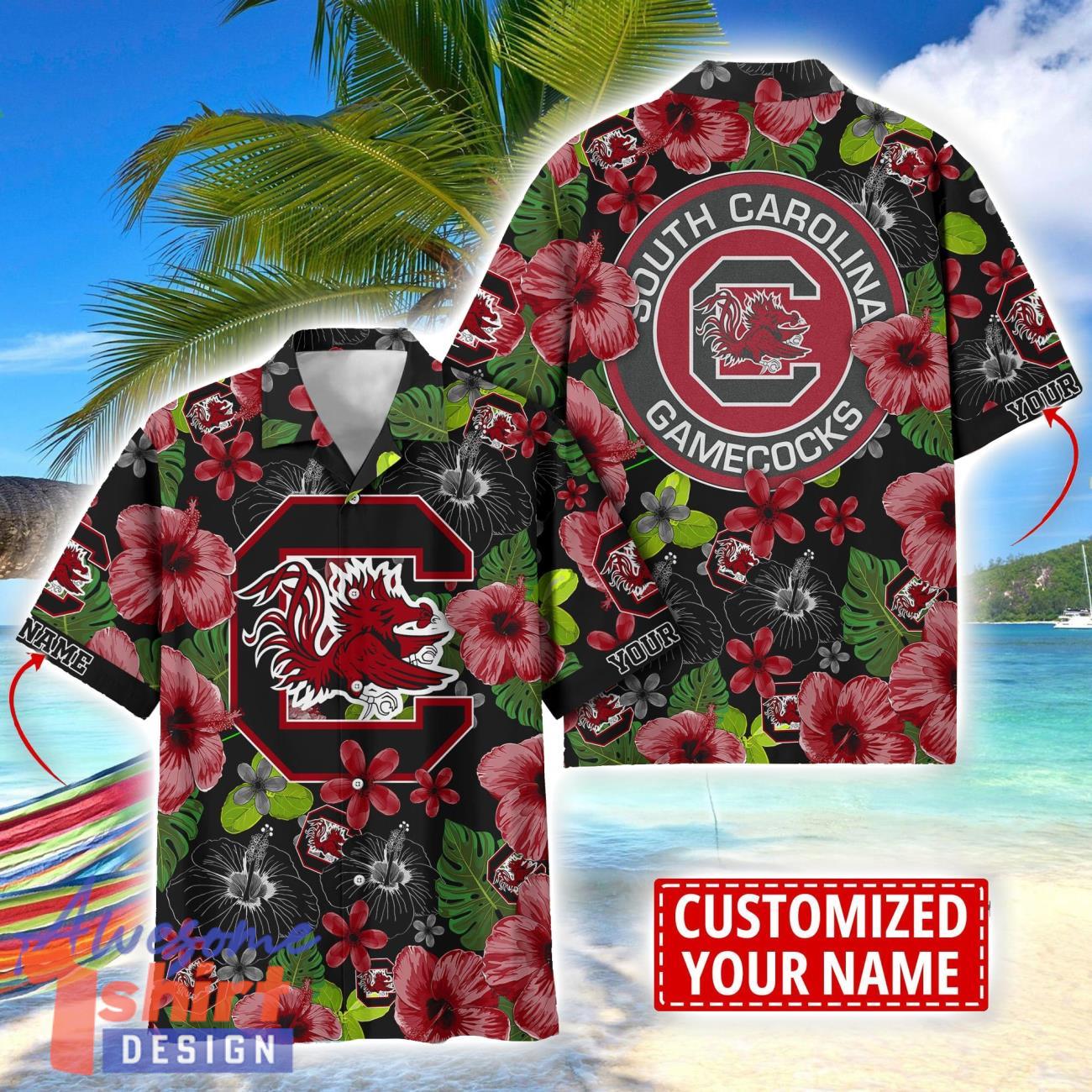 South Carolina Gamecocks Flower Hawaii Shirt Big Logo Team Floral Hawaiian Shirt Custom Name Gift