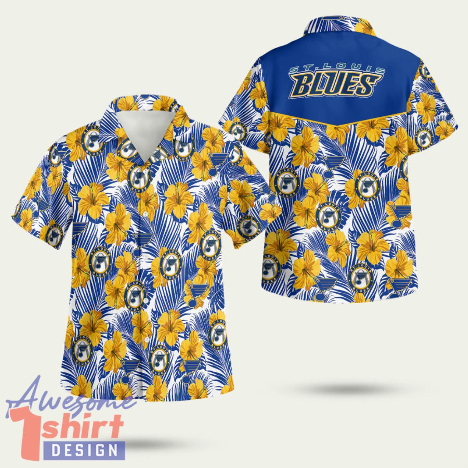 St Louis Blues 3D Yellow Flower Hawaiian Shirt Summer Style Gift