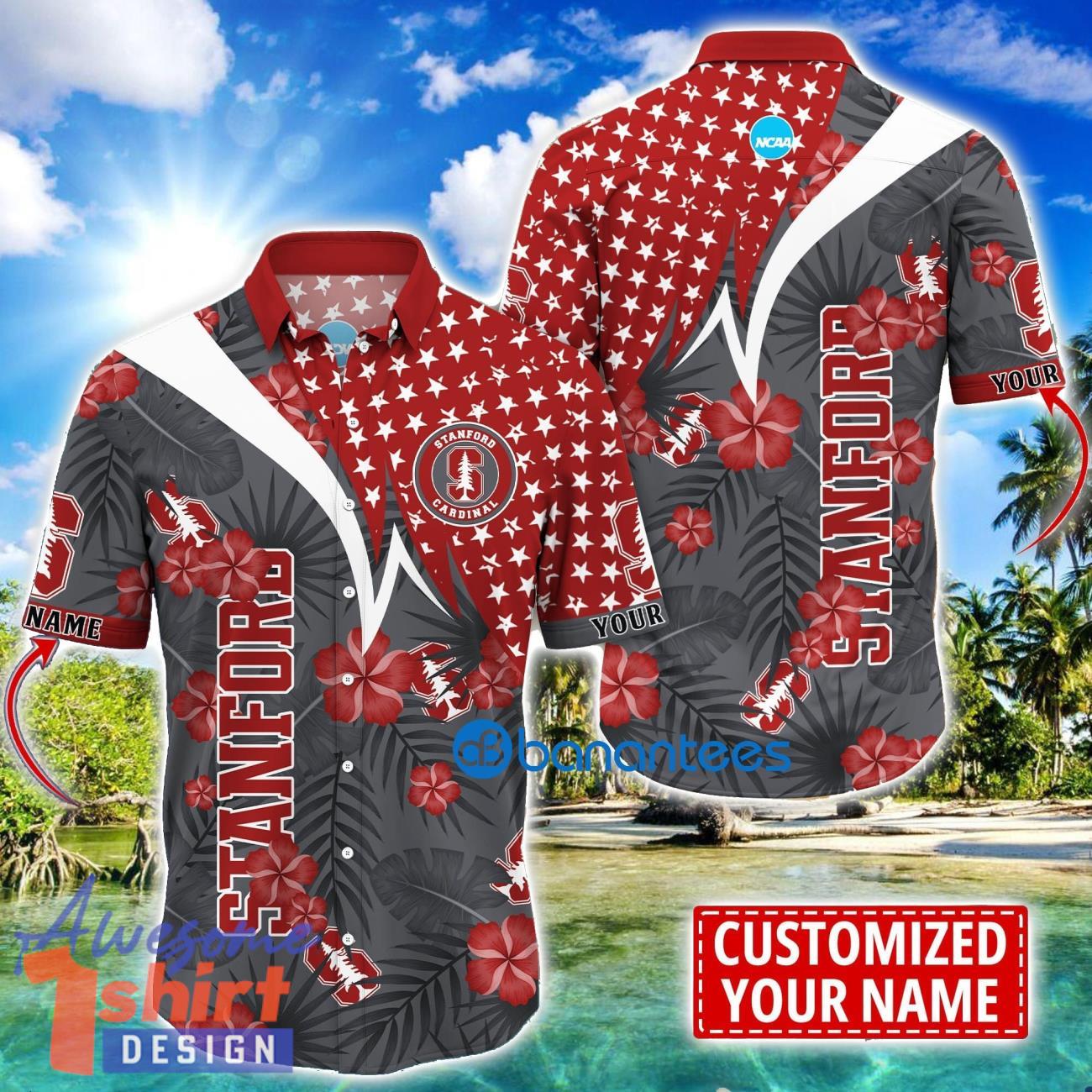 Stanford Cardinal Star and Flower Pattern Tropical Hawaiian Shirt Summer Gift For Men Women Custom Name