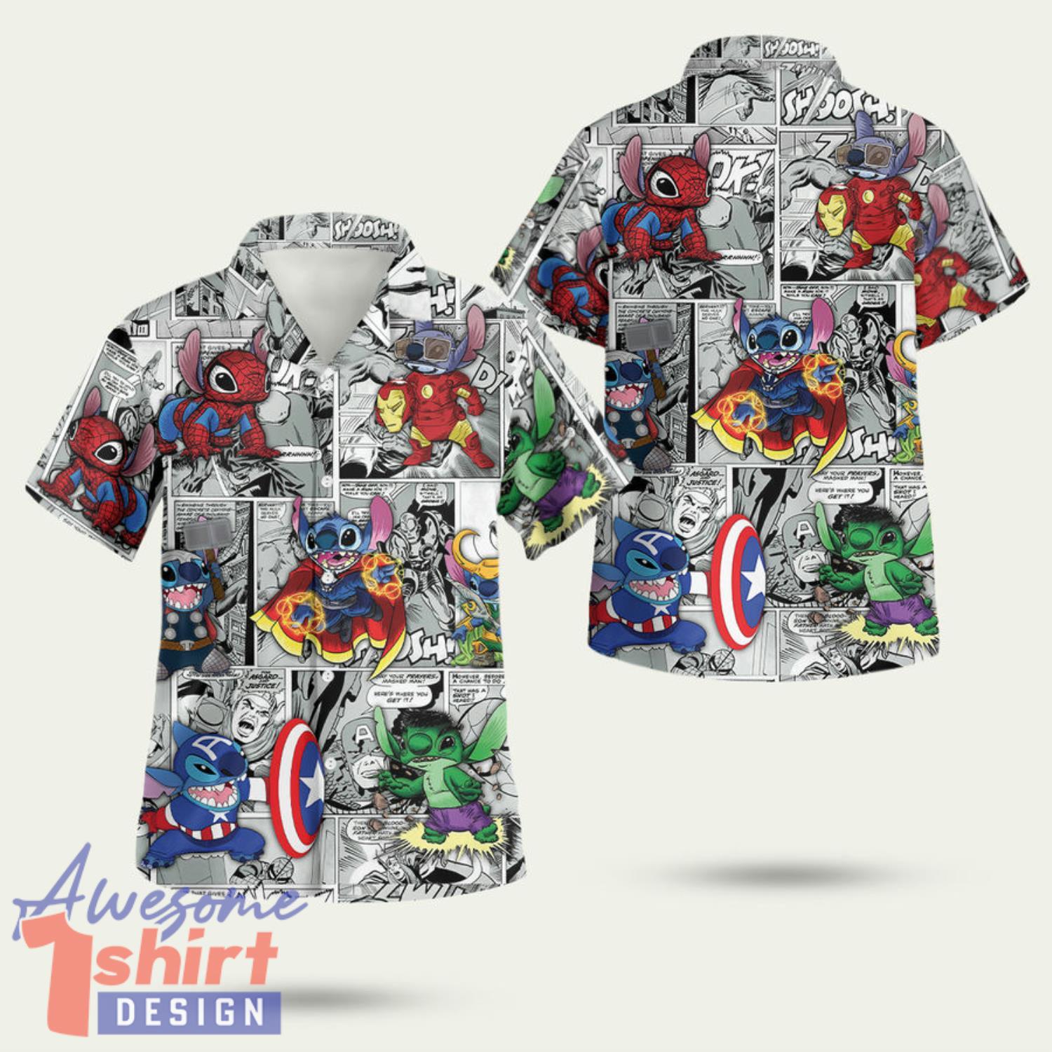 Stitch Disney Stitch Avengers Marvel 3D Hawaiian Shirt Summer Style Gift