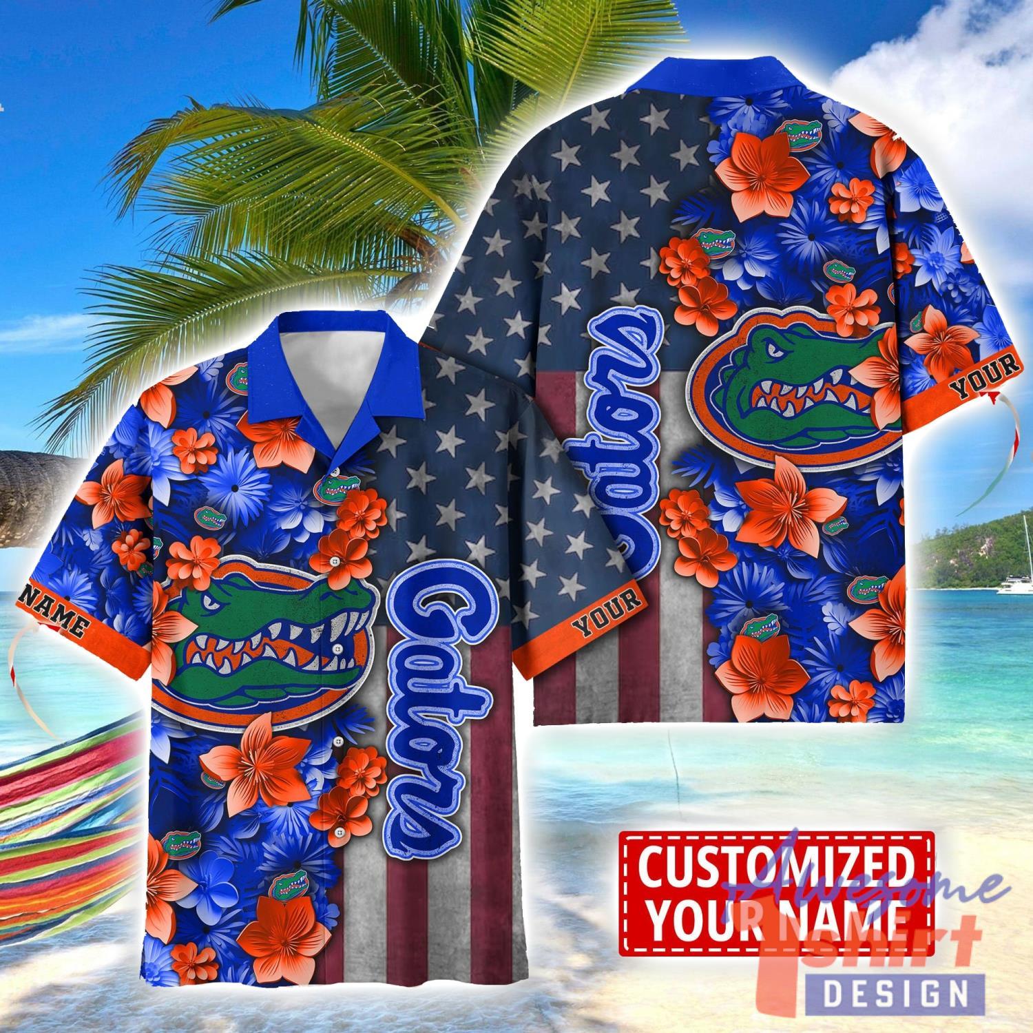 Florida Gators Custom name USA Flag 4th July Independence Day Hawaiian Shirt