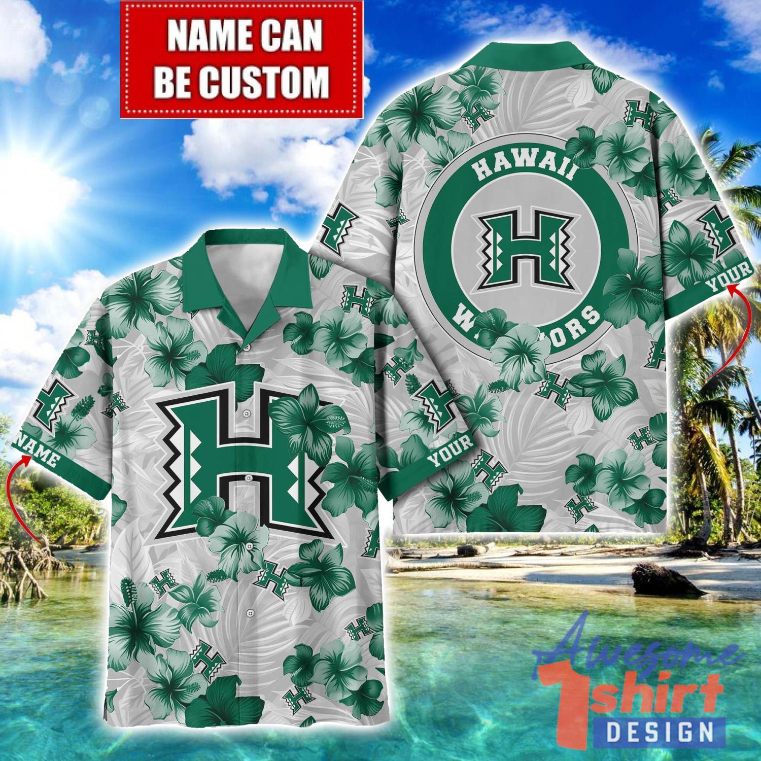 Hawaii Rainbow Warriors Big Logo Custom Name Aloha Flower Hawaiian Shirt Trending Summer