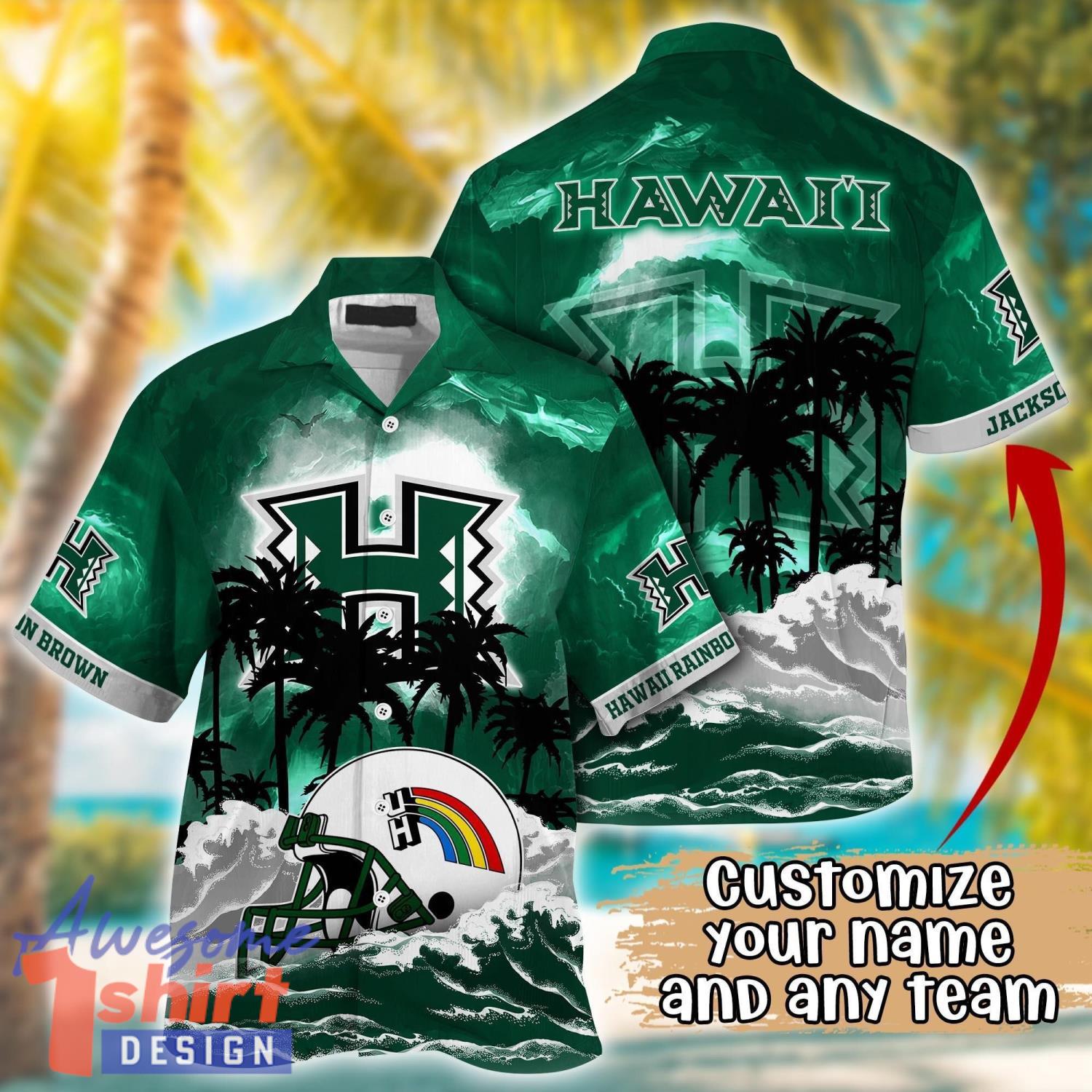 Hawaii Rainbow Warriors NCAA Team Logo Custom Name 3D Hawaiian Shirt Gift Ideas