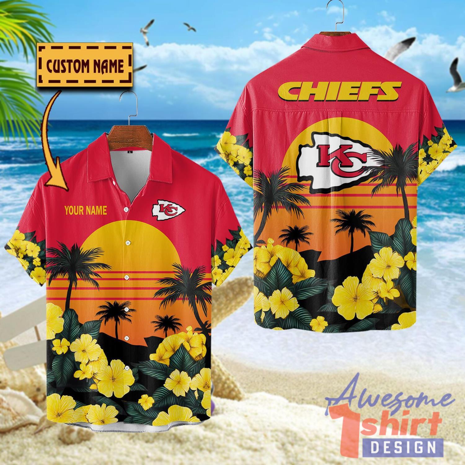 Kansas City Chiefs NFL Team Hawaiian Shirt Floral Beach Pattern Custom Name