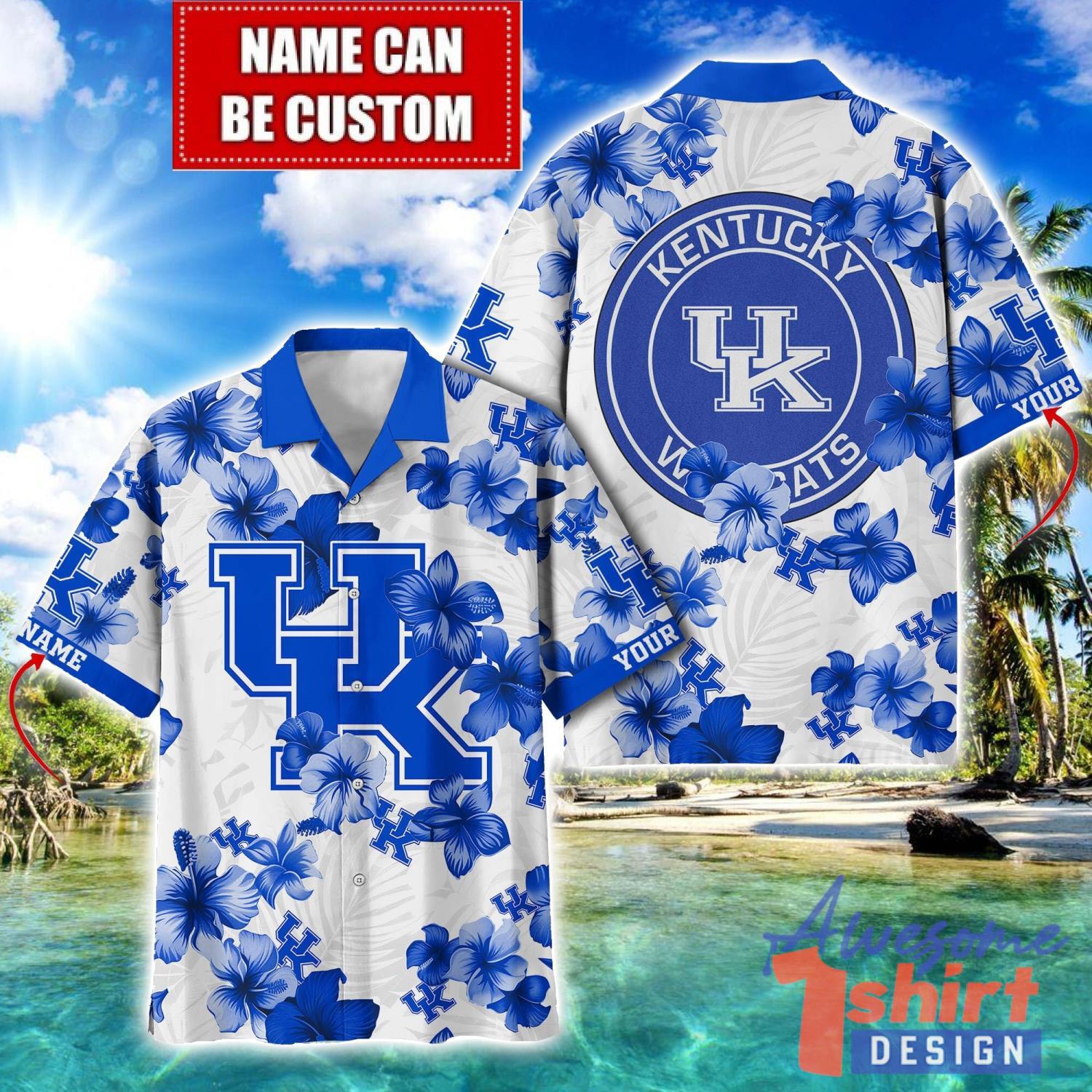 Kentucky Wildcats Big Logo Custom Name Aloha Flower Hawaiian Shirt Trending Summer