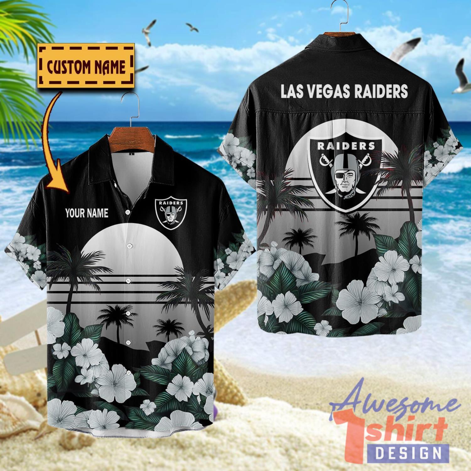 Las Vegas Raiders NFL Team Hawaiian Shirt Floral Beach Pattern Custom Name