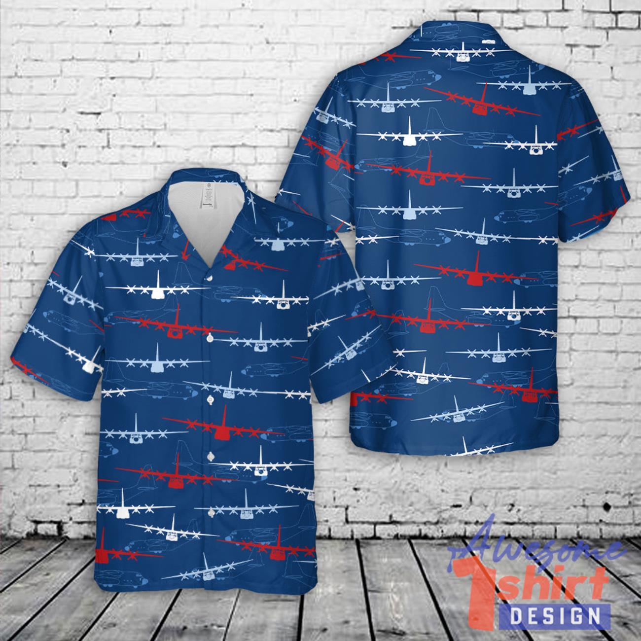 Lockheed Martin C-130J Super Hercules Silhouette, 4th Of July Hawaiian Shirt