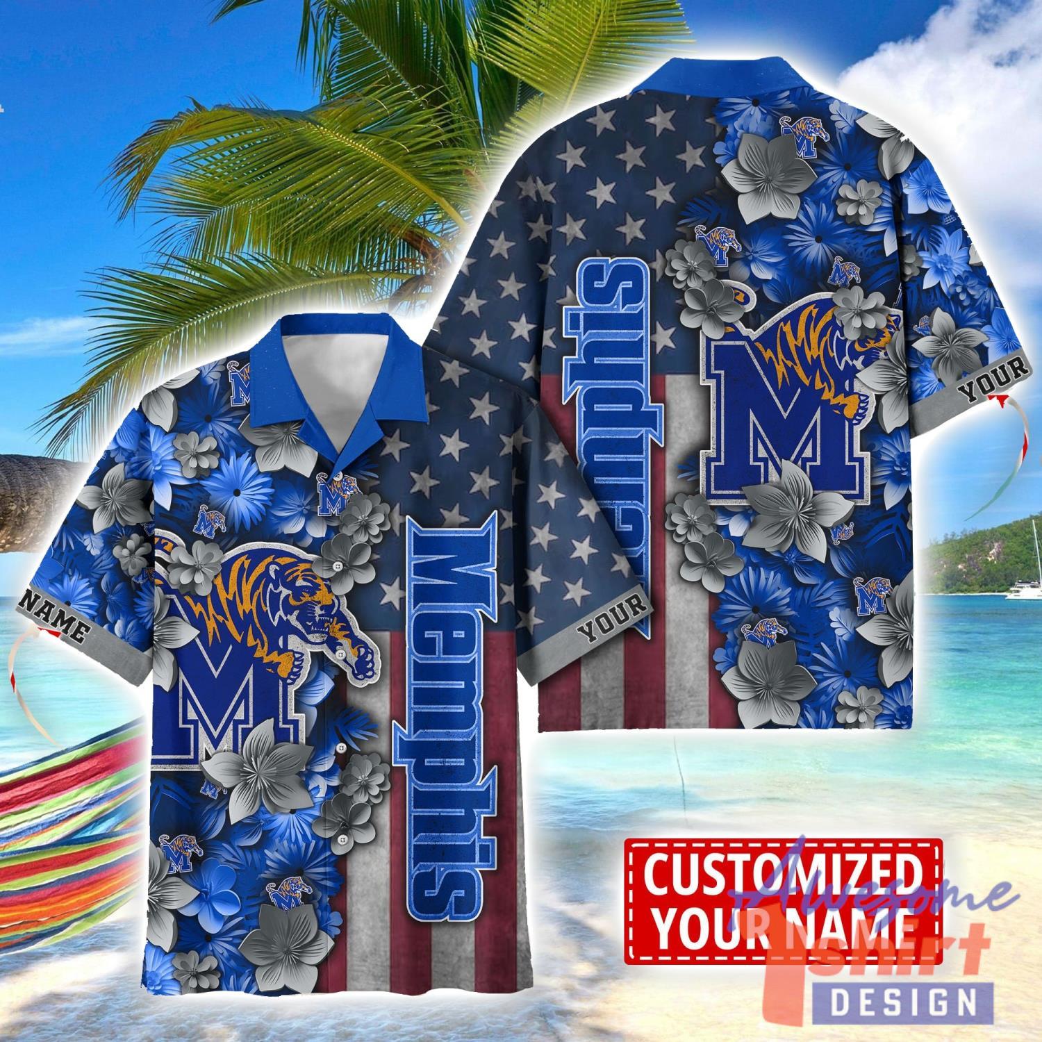 Memphis Tigers Custom name USA Flag 4th July Independence Day Hawaiian Shirt