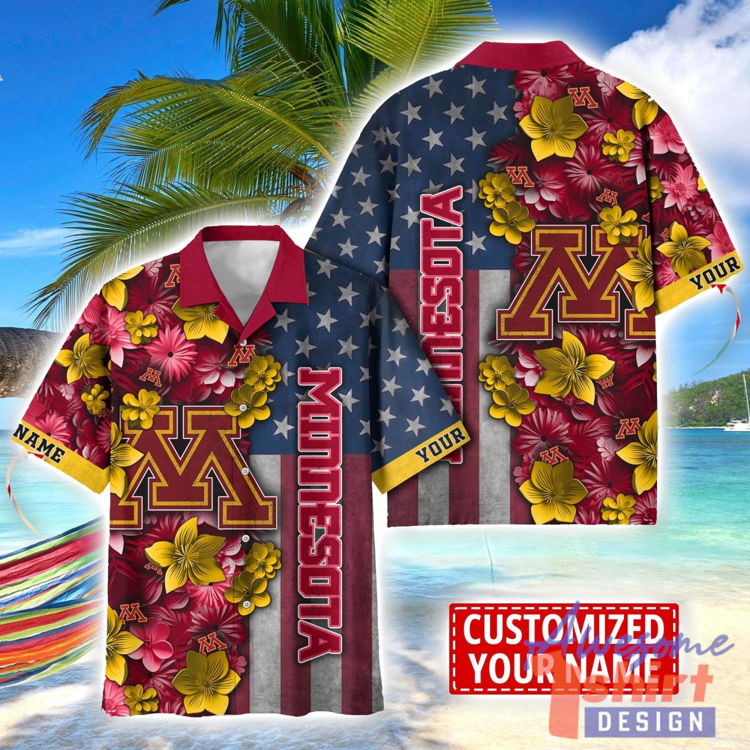 Minnesota Golden Gophers Custom name USA Flag 4th July Independence Day Hawaiian Shirt