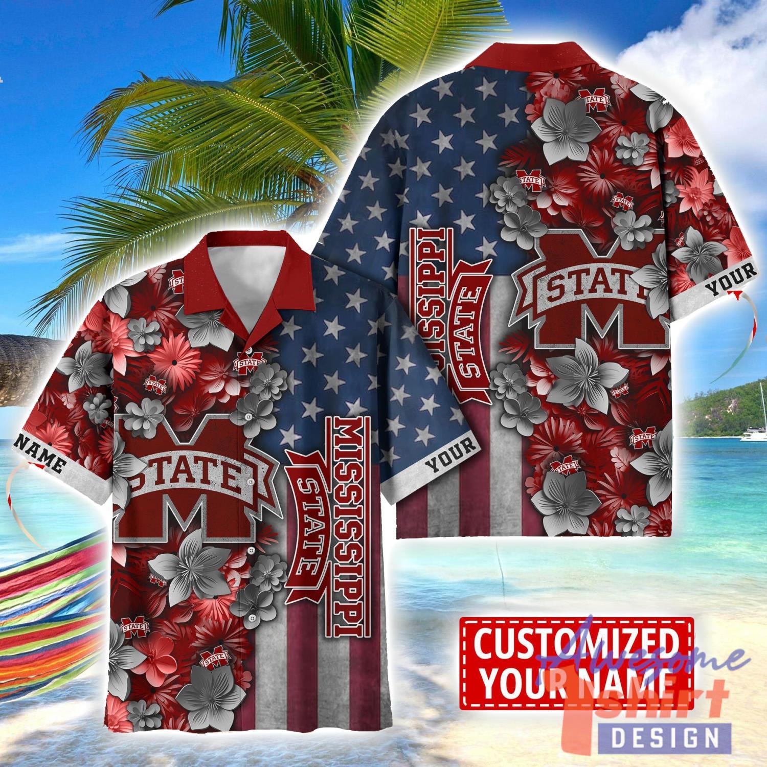 Mississippi State Bulldogs Custom name USA Flag 4th July Independence Day Hawaiian Shirt