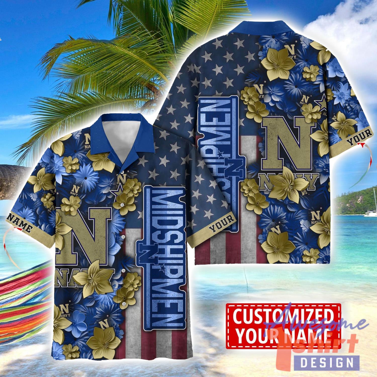 Navy Midshipmen Custom name USA Flag 4th July Independence Day Hawaiian Shirt