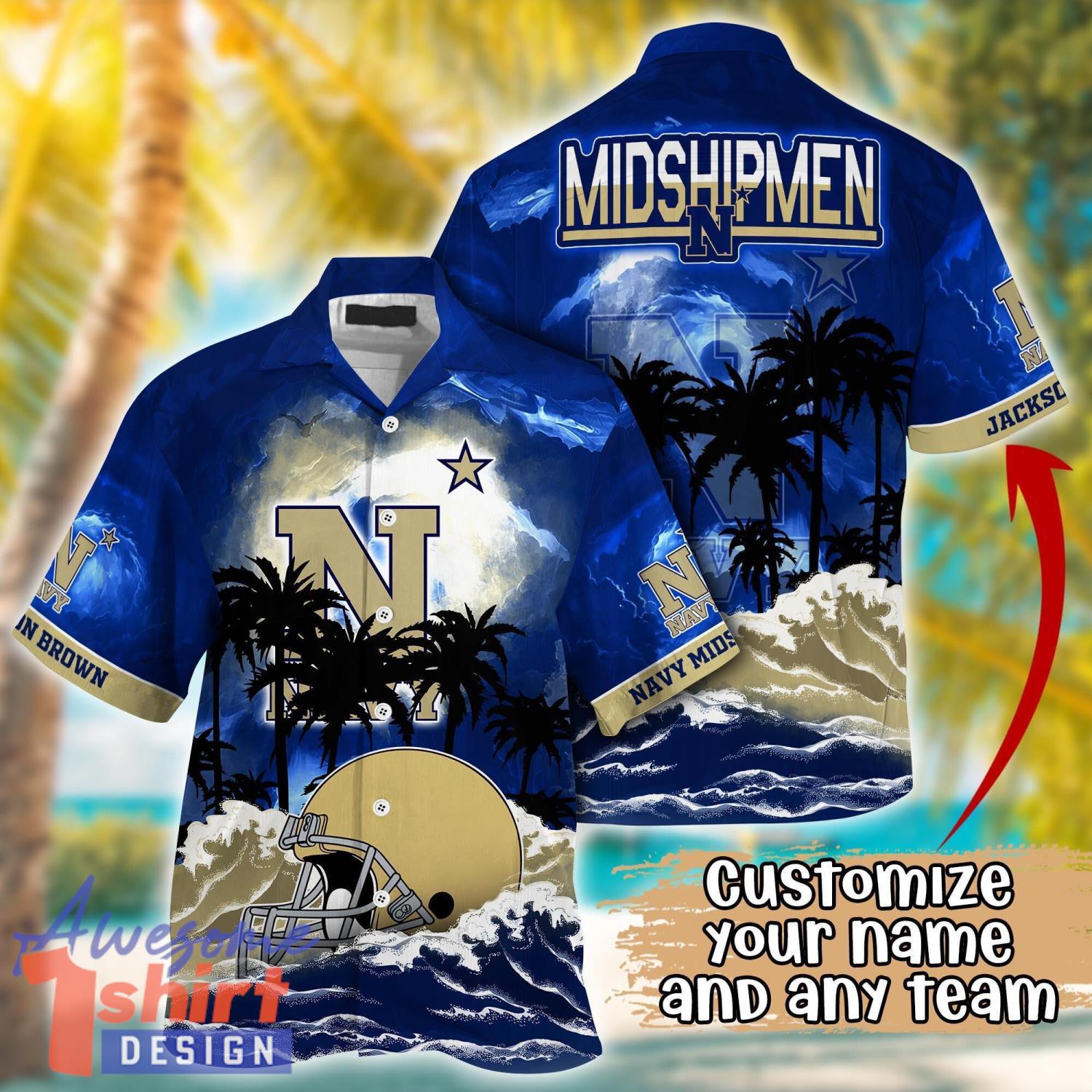 Navy Midshipmen NCAA Team Logo Custom Name 3D Hawaiian Shirt Gift Ideas