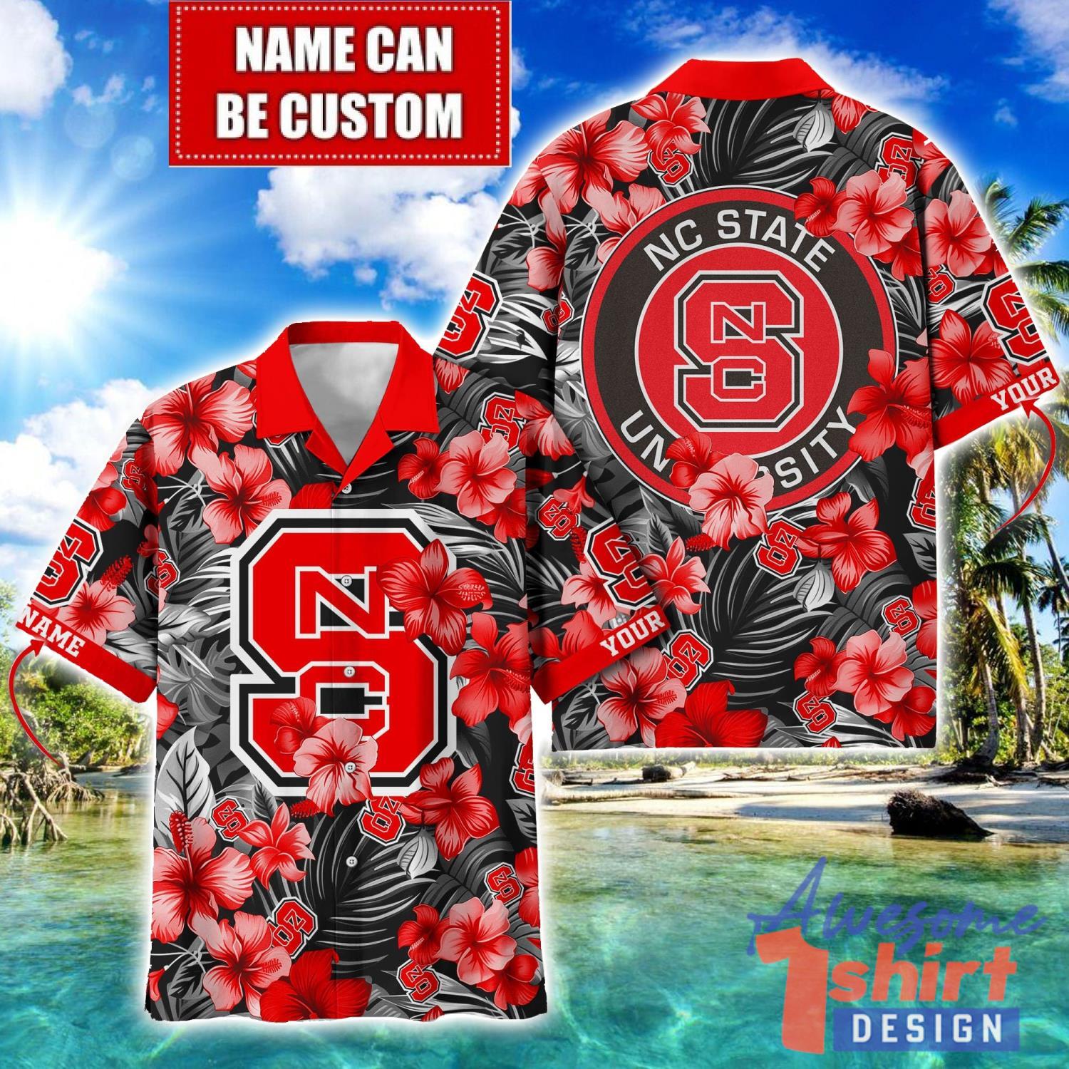 NC State Wolfpack Big Logo Custom Name Aloha Flower Hawaiian Shirt Trending Summer