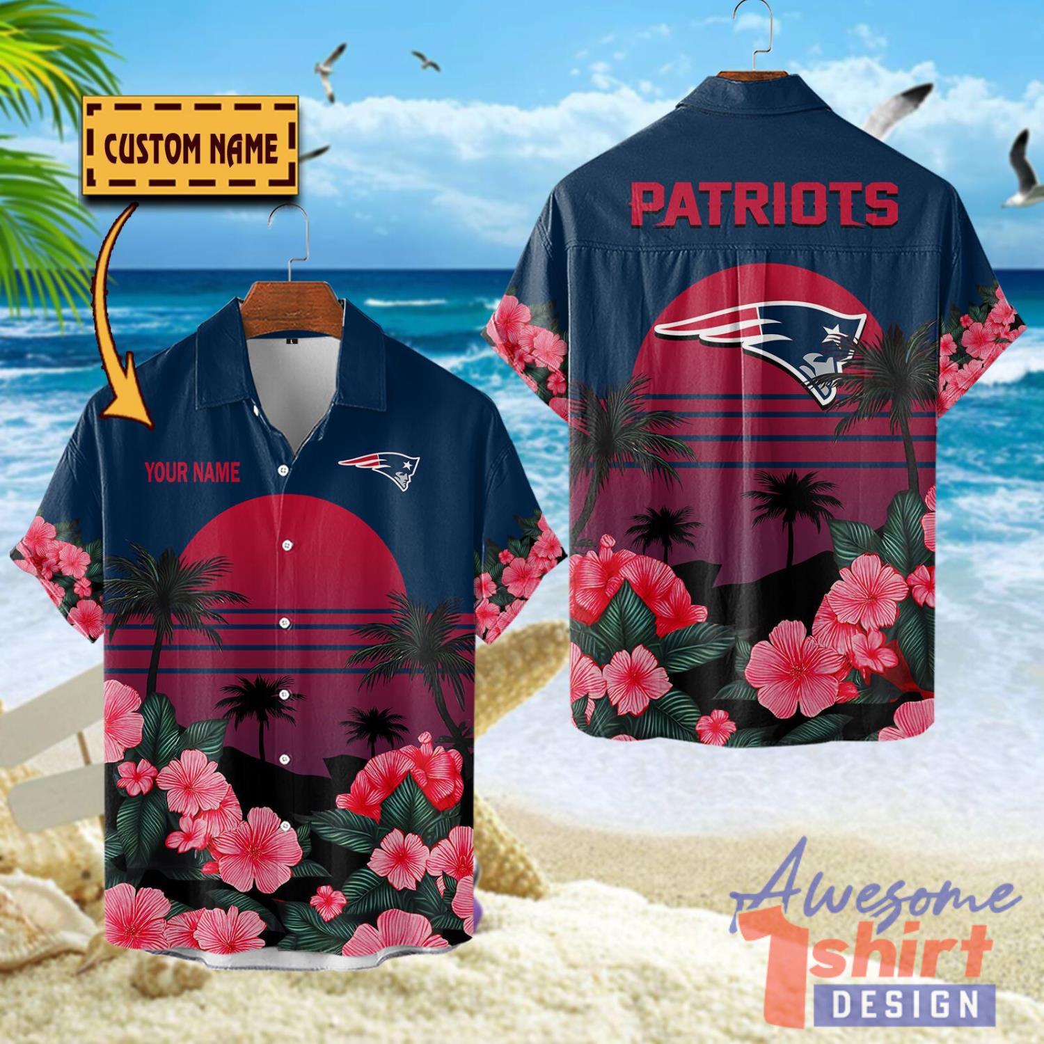 New England Patriots NFL Team Hawaiian Shirt Floral Beach Pattern Custom Name