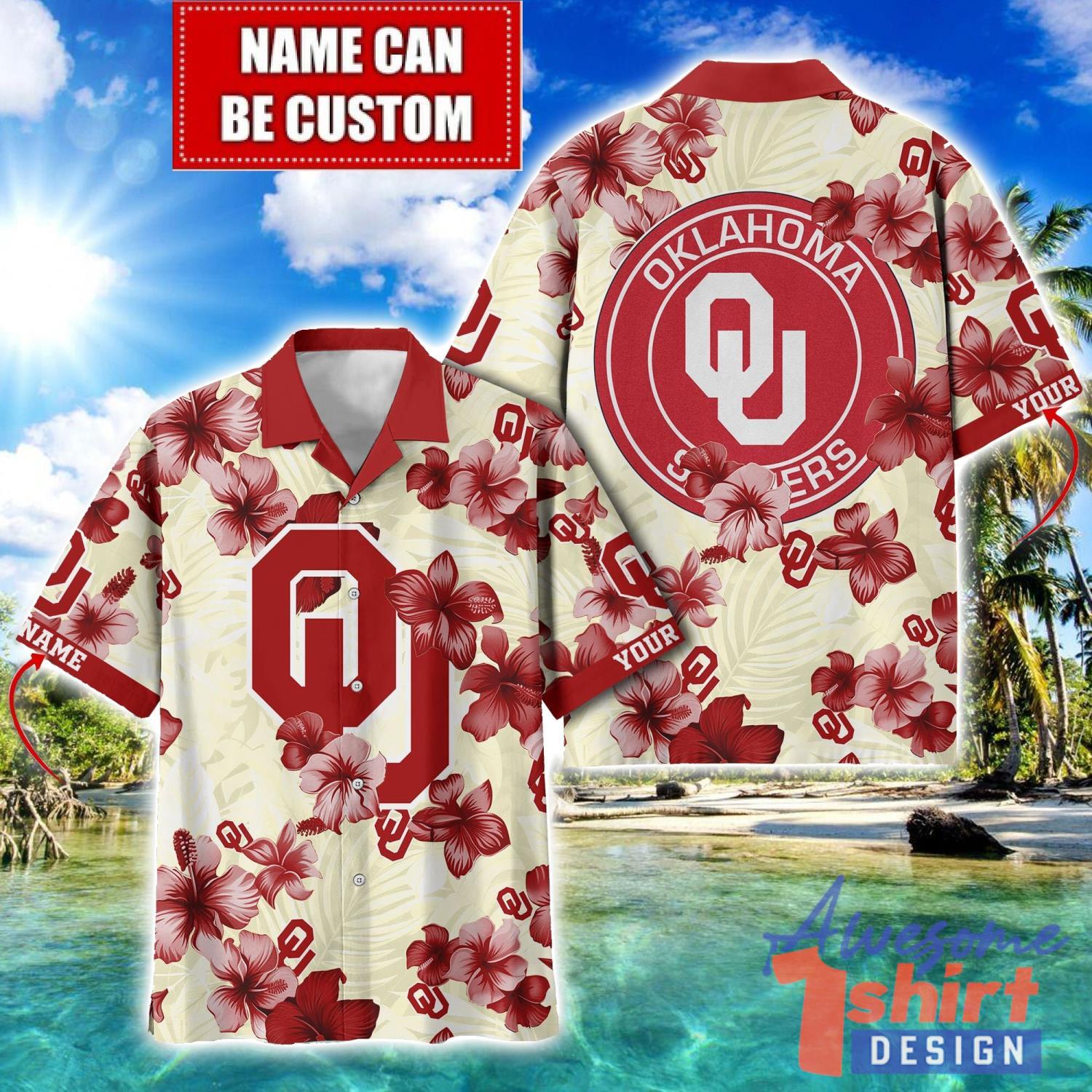 Oklahoma Sooners Big Logo Custom Name Aloha Flower Hawaiian Shirt Trending Summer