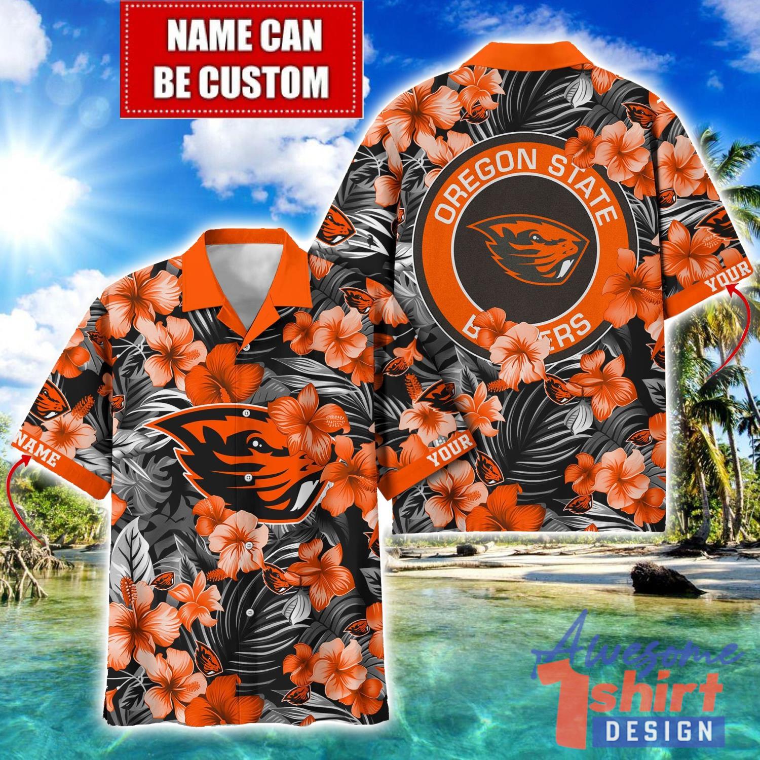 Oregon State Beavers Big Logo Custom Name Aloha Flower Hawaiian Shirt Trending Summer