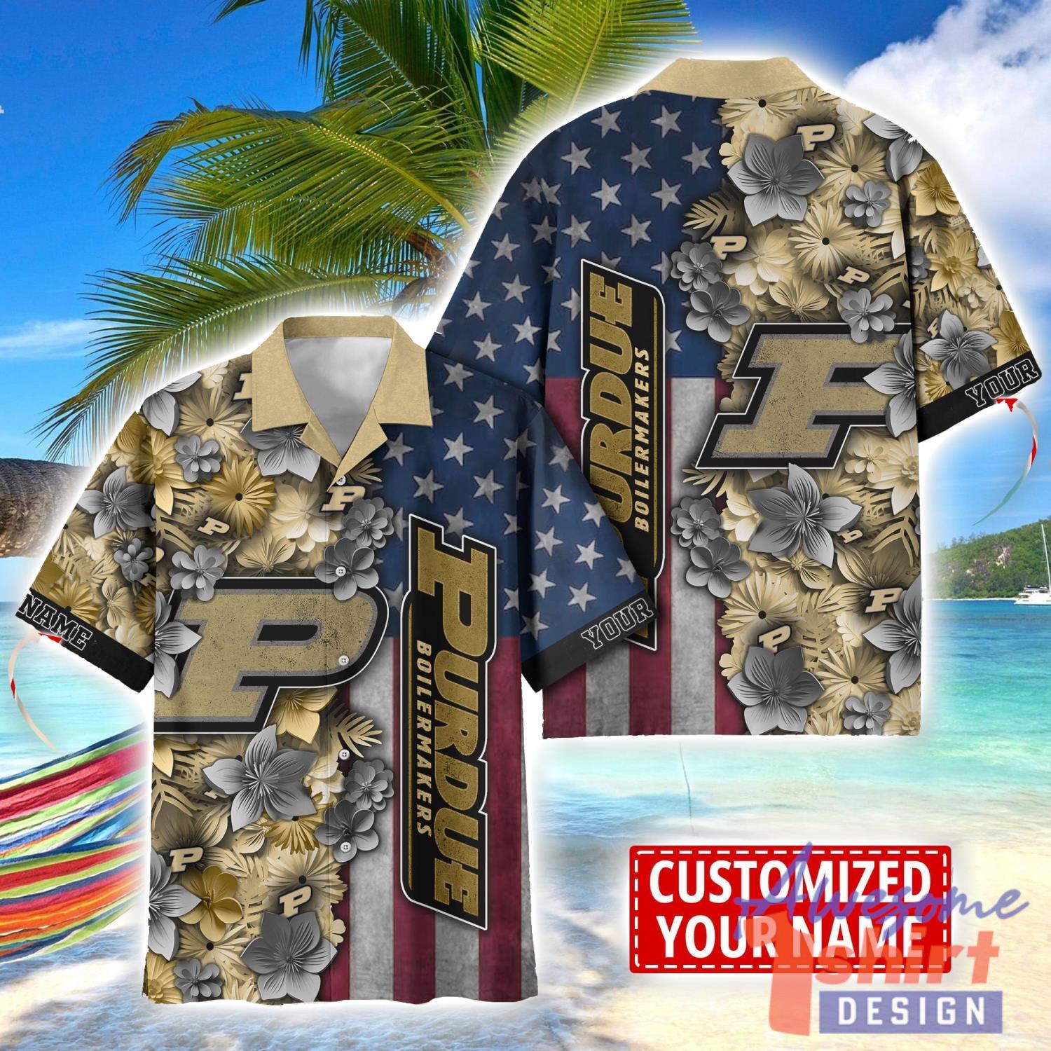 Purdue Boilermakers Custom name USA Flag 4th July Independence Day Hawaiian Shirt