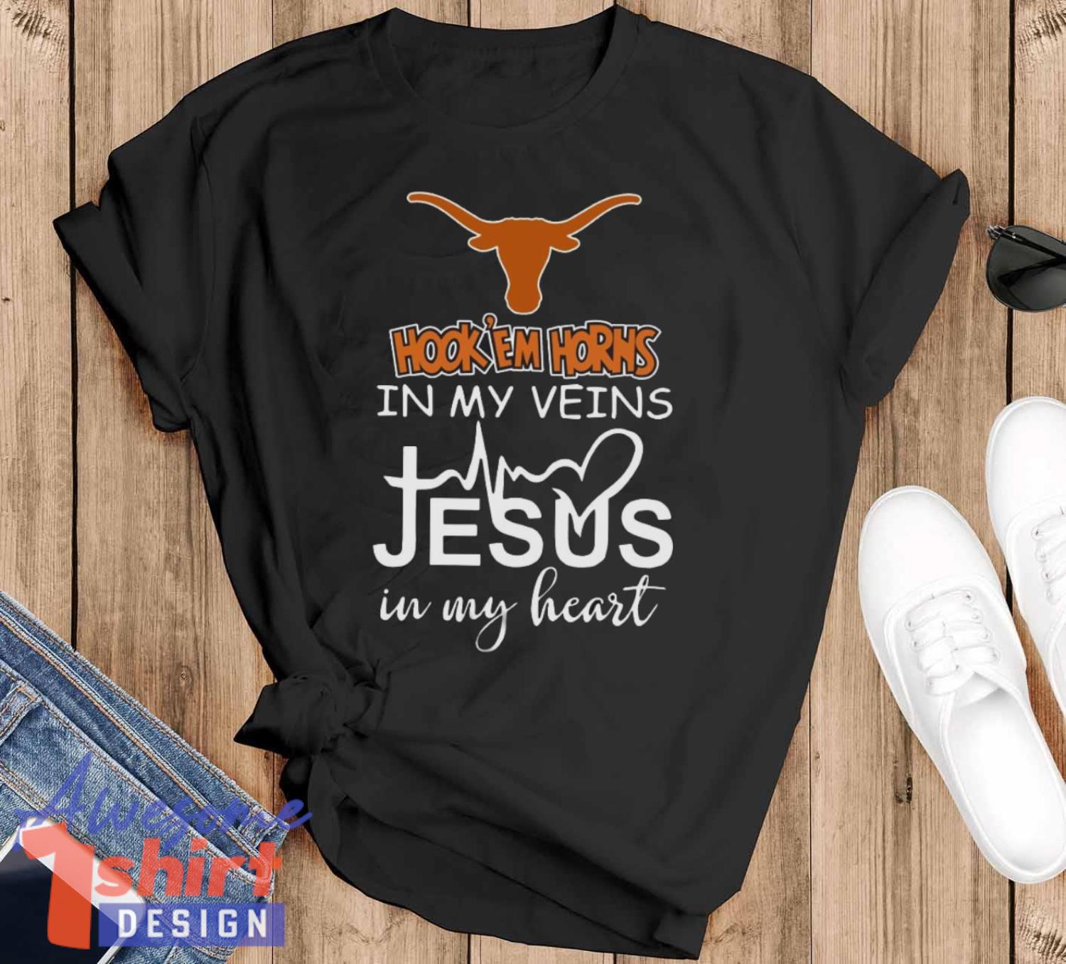 Texas Longhorns In My Veins Jesus In My Heart T-Shirt