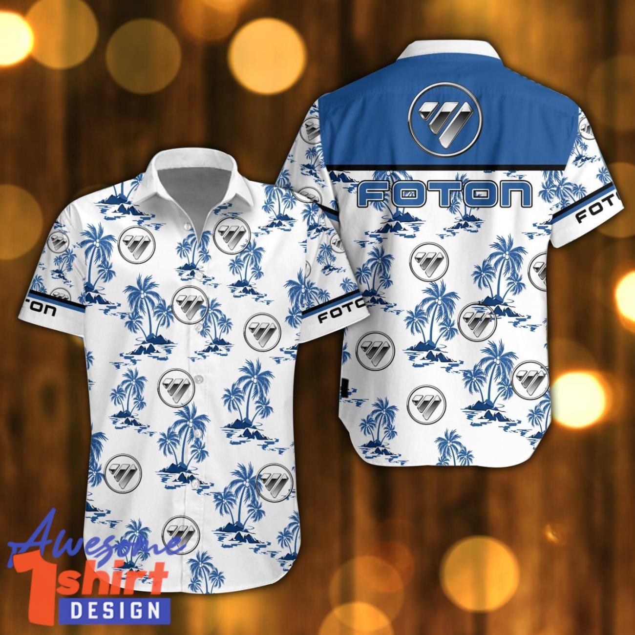 Foton Beach Shirt Logo Printed White Hawaiian Shirt For Men And Women