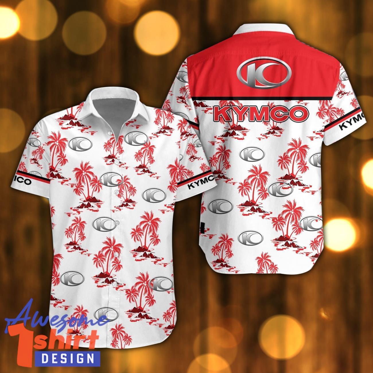 Kymco Beach Shirt Logo Printed White Hawaiian Shirt For Men And Women