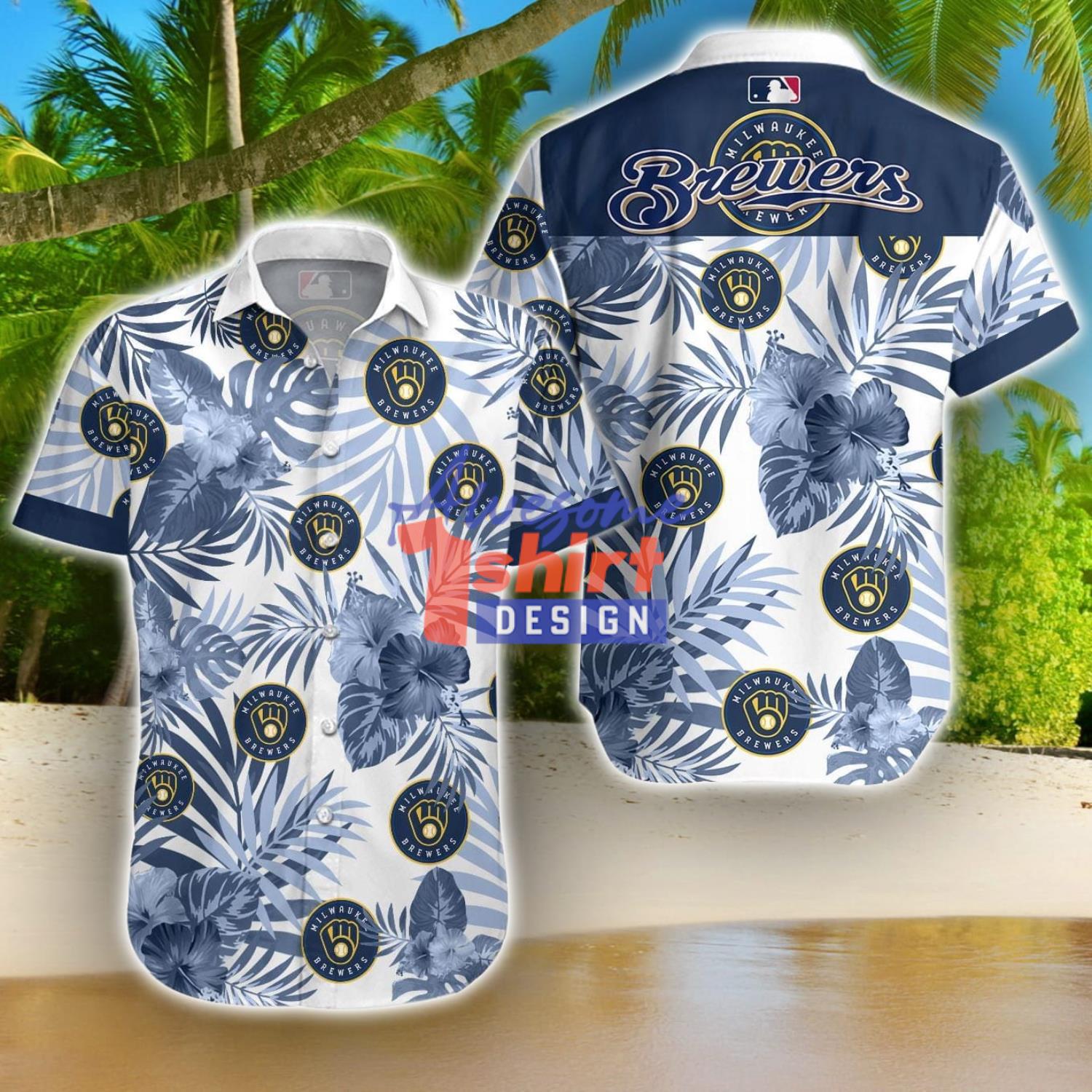 Milwaukee Brewers 3D Hawaiian Shirt Summer Gifts Tropical Flower Short Sleeve Shirt