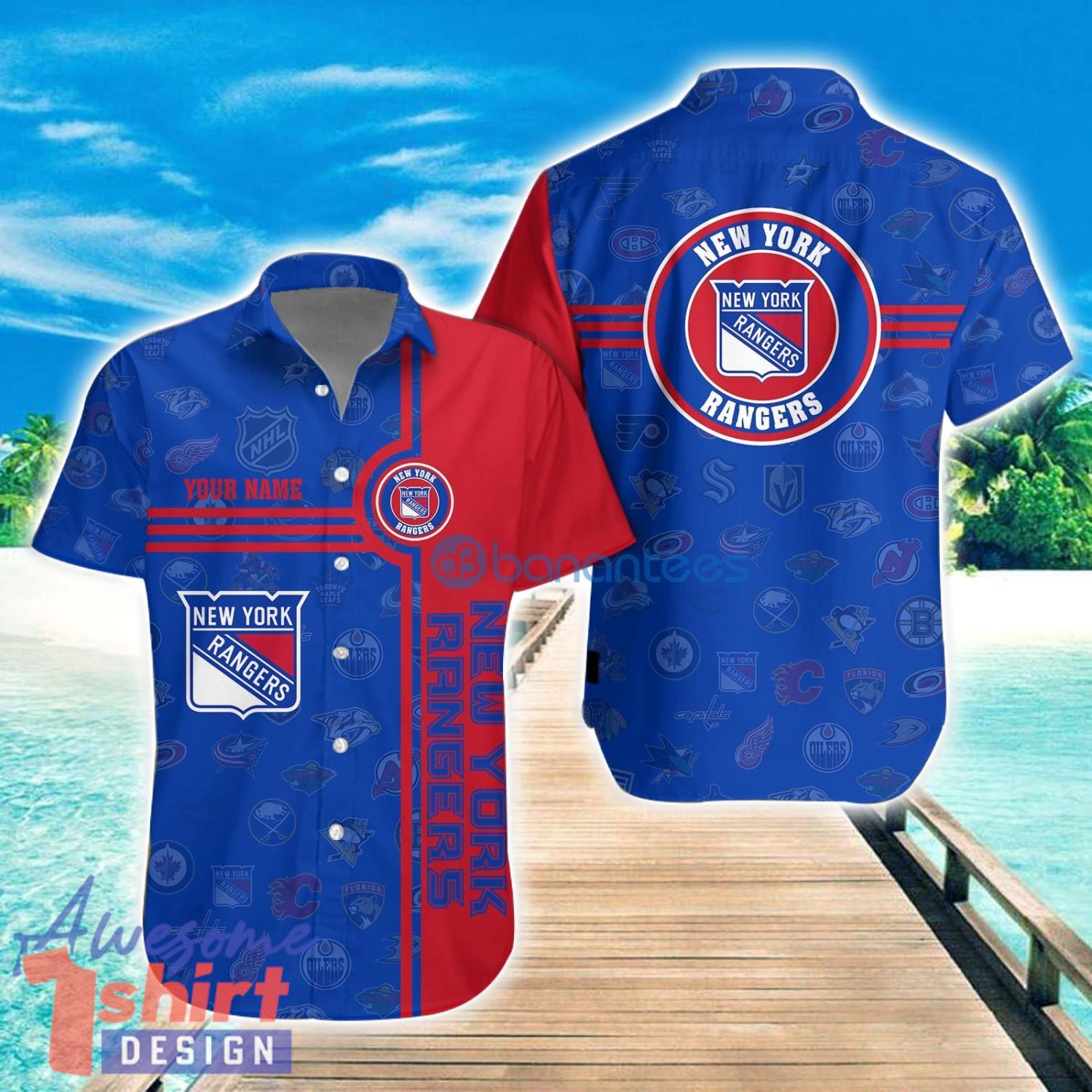 New York Rangers Custom Name All Over printed 3D Hawaiian Shirt Special For Fans Summer Gift