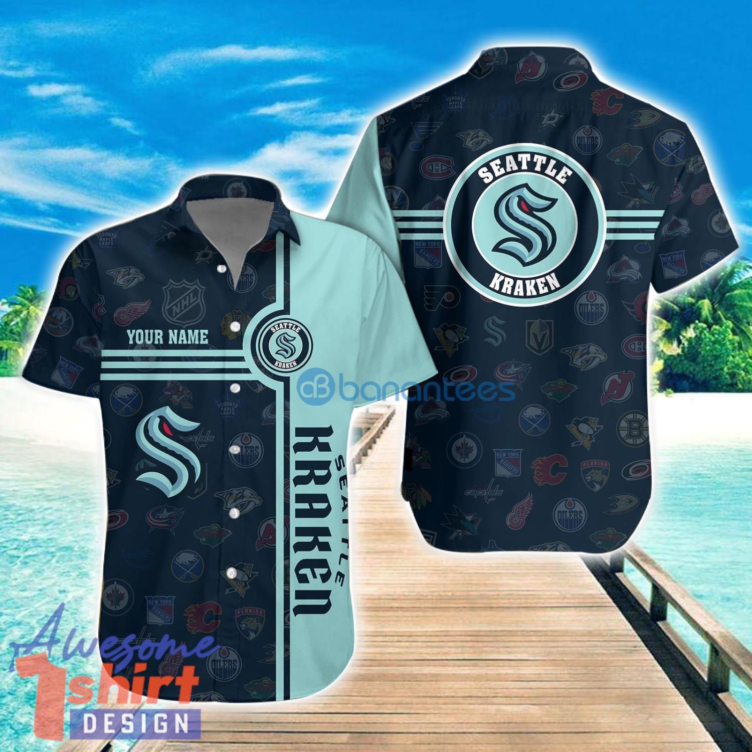 Seattle Kraken Custom Name All Over printed 3D Hawaiian Shirt Special For Fans Summer Gift