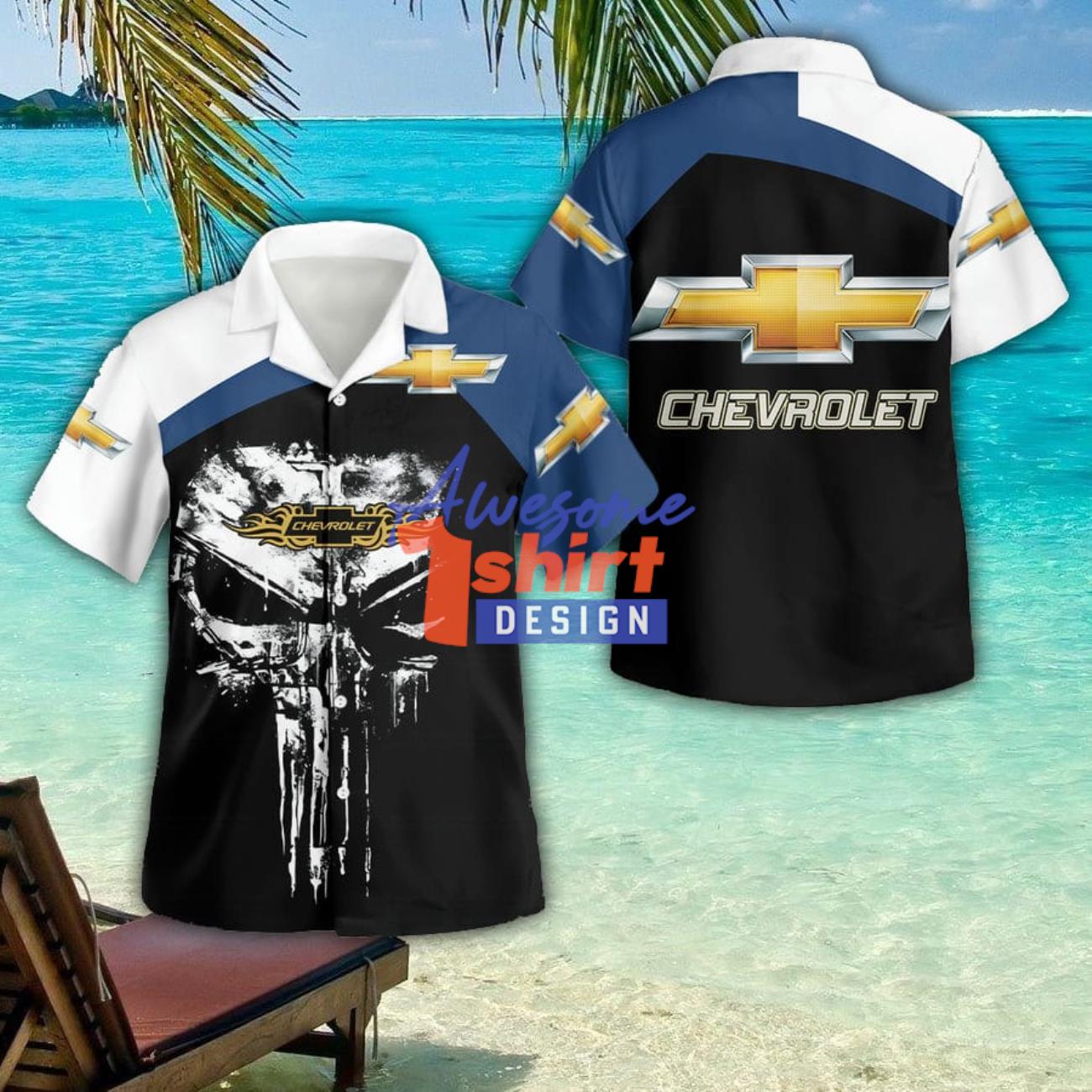 Skull Chevrolet Brand Car 3d Hoodie Sweater 3D Button Hawaiian Shirt Men And Women Aloha Summer Beach Gift