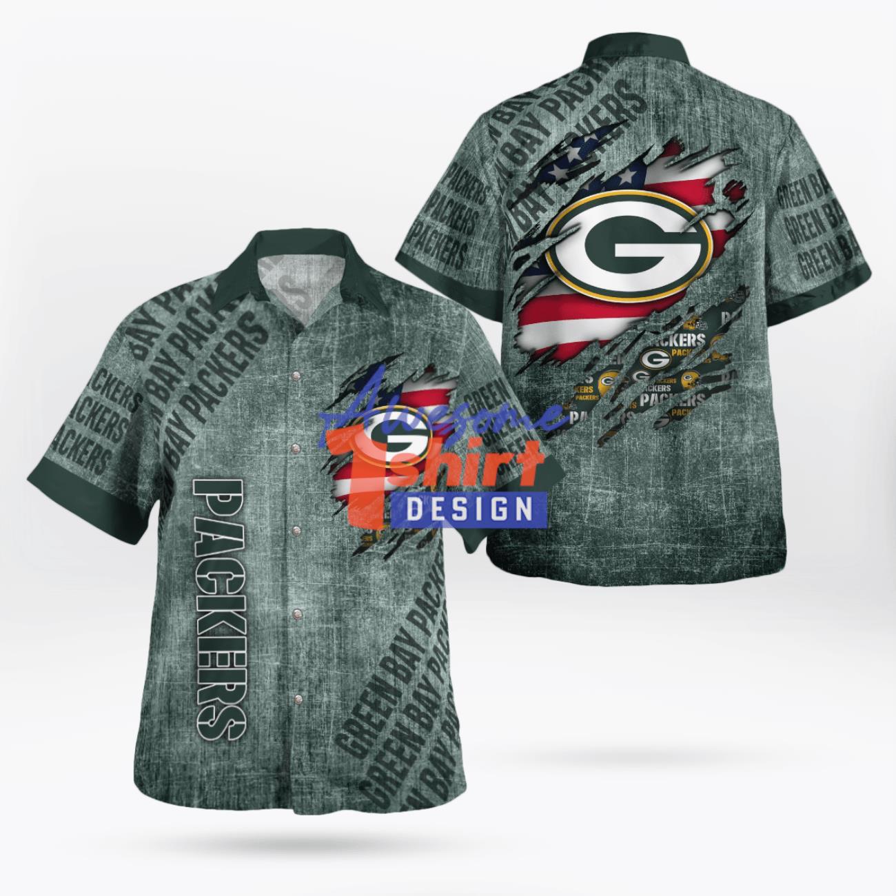 Green Bay Packers American Flag Retro Printed Hawaiian Shirt All Print