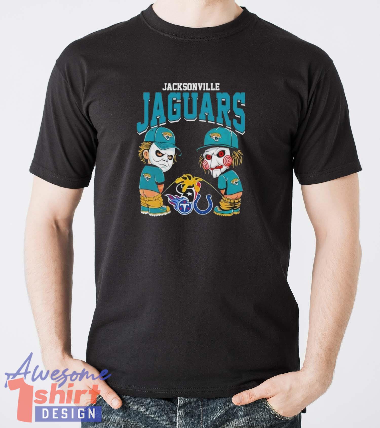 Michael Myers And Billy The Puppet X Jacksonville Jaguars Pee On NFL Teams Halloween Shirt